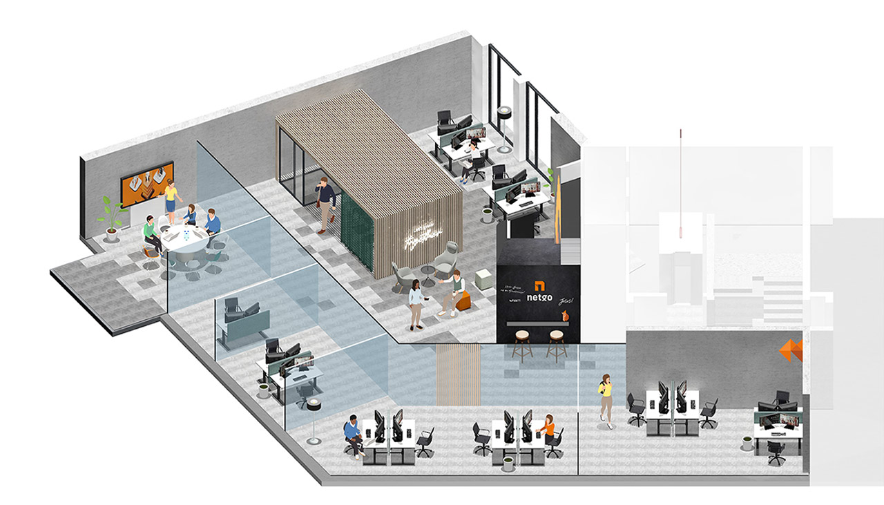 das Colab, New Work, Workspace, Netgo Berlin, Arbeit, Buchungssystem, 3d, Isometrie, Illustration