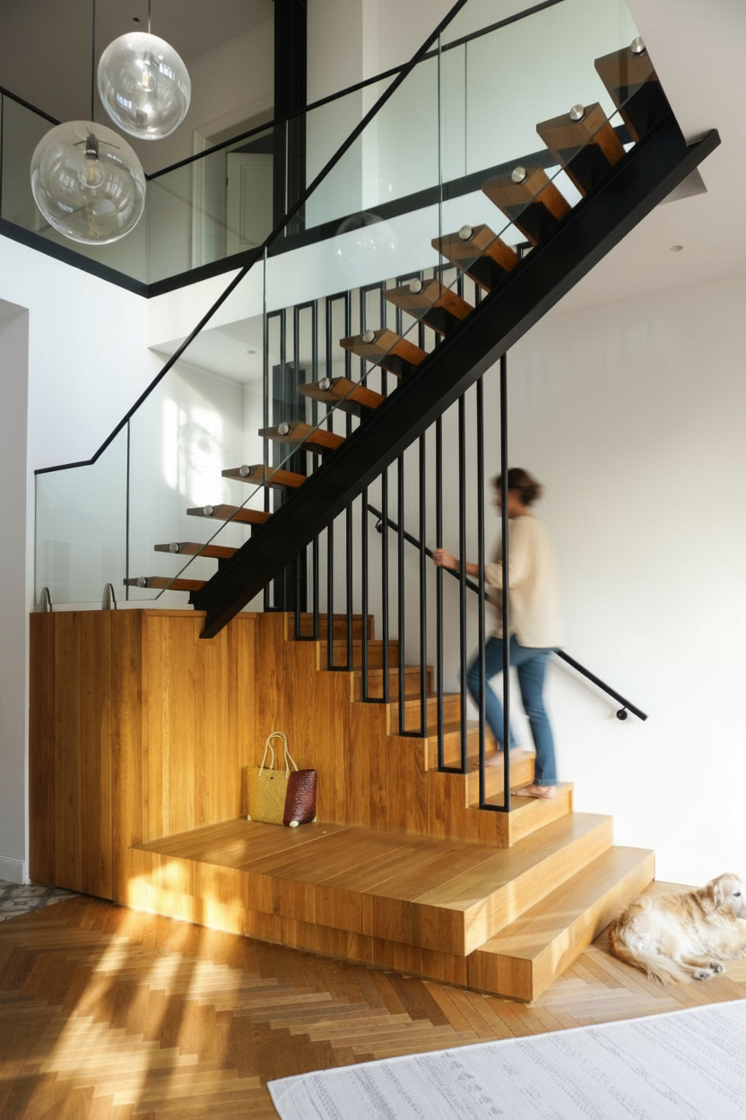 Treppenhaus Denkmal Stahlkonstruktionen Holzpodest Alt trifft Neu